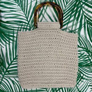 Aerie Cream Crochet Knit Coastal Beachy Shoulder Bag